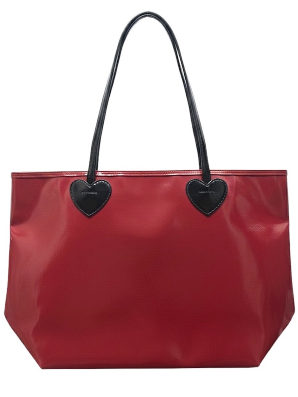 Lulu Guinness Red Patent PVC City Tote Bag - black strap & Heart Detail